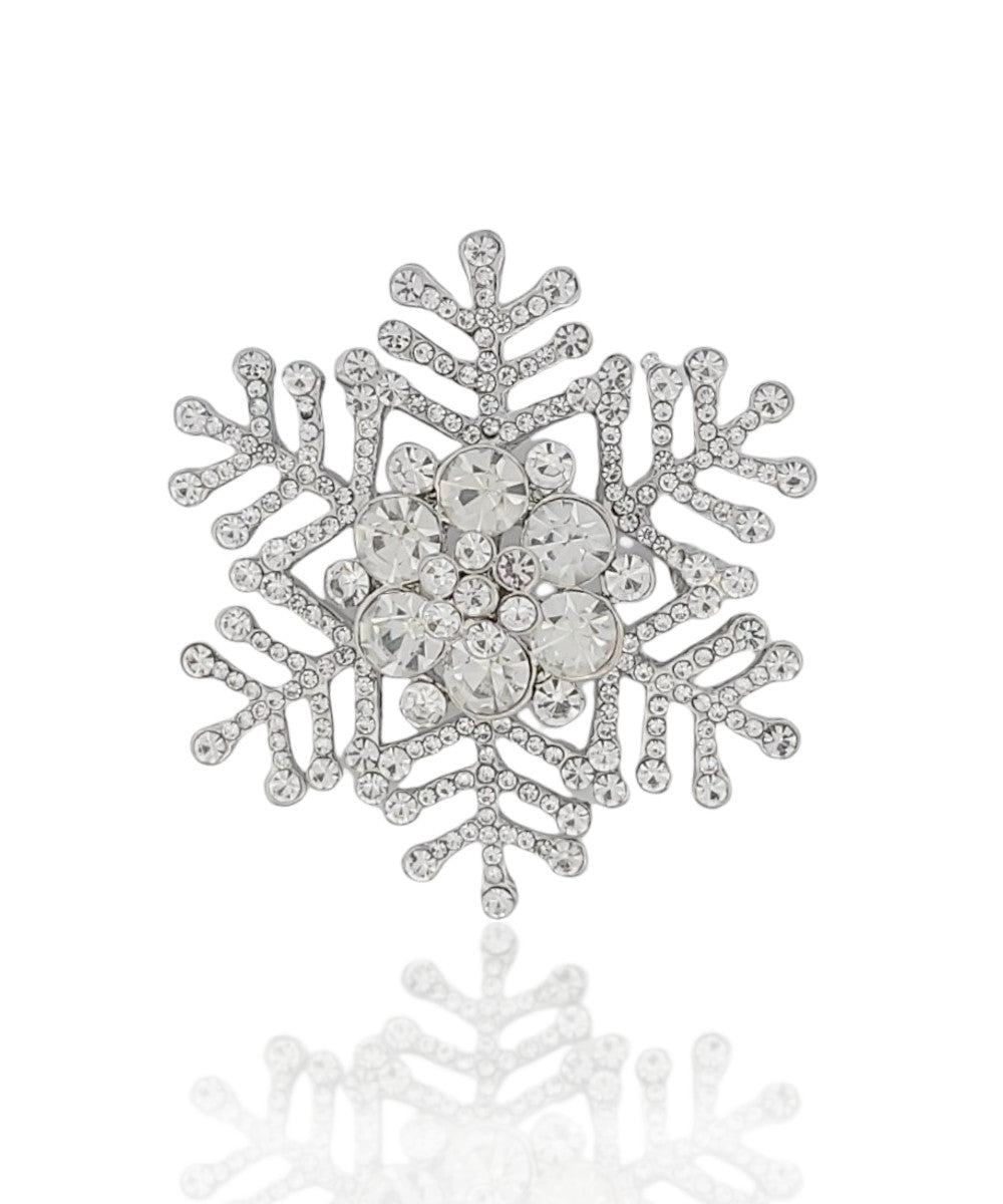BESHEEK | Silvertone Rhinestone Studded Snowflake Brooch