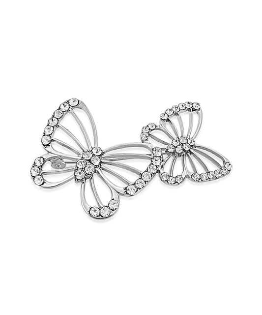 BESHEEK | Silvertone Rhinestone Double Butterfly Brooch