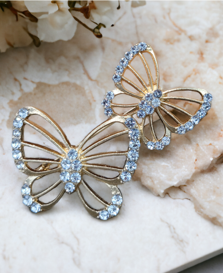 BESHEEK | Goldtone Rhinestone Double Butterfly Brooch