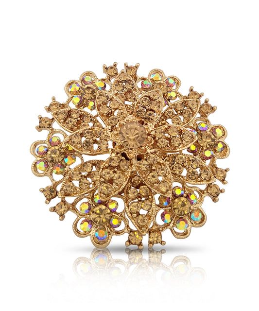 BESHEEK | Goldtone Rhinestone studded Winter Flower Brooch