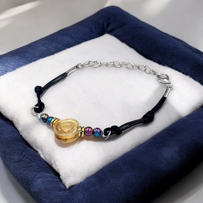 Rainbow Hematite and Sunrise Glass Button Woven Knot Bracelet for Women