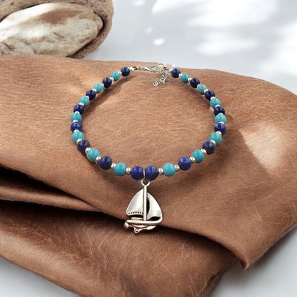 Aqua and Royal Blue Turquoise Sailing Boat Bracelet KIT