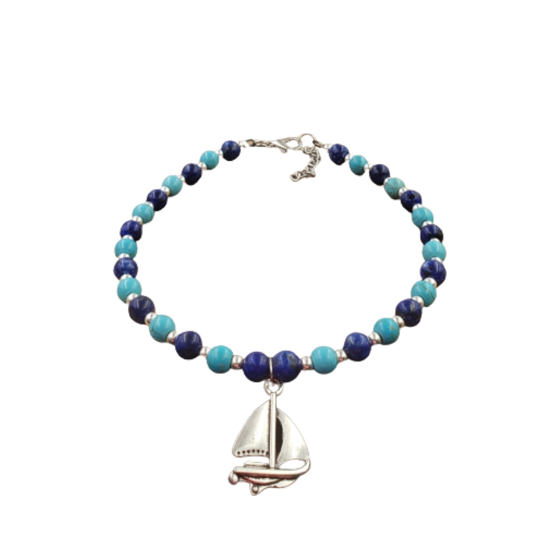 Aqua and Royal Blue Turquoise Sailing Boat Bracelet KIT