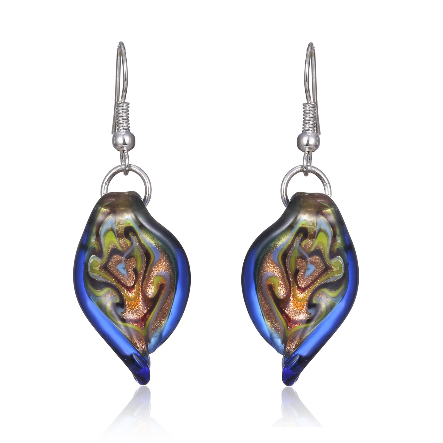BESHEEK Murano-style Sterling Silver Glass Sky Blue Flower Teardrop Earrings | Handmade Hypoallergenic Boho Beach Gala Wedding Style Fashion Earrings