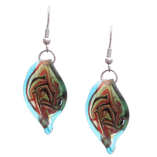 BESHEEK Murano Glass Aqua Twisted Leaf Dangle Earrings