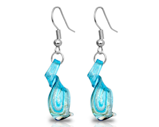 BESHEEK | Handmade Aqua Blue Twisted Twirl Drop Blown Glass Earrings