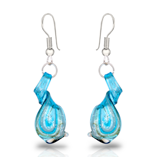 BESHEEK | Handmade Aqua Dreams Twisted Glass Sterling Silver Earrings