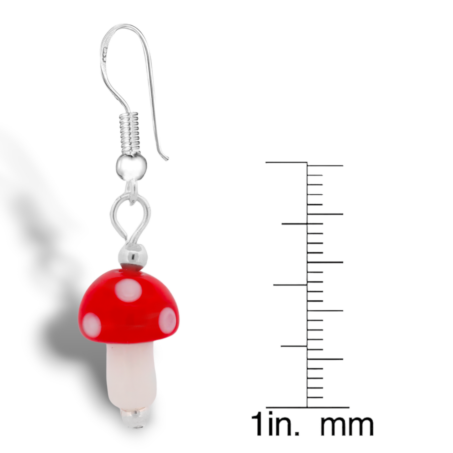 BESHEEK | Glass Red and White Small Mushroom Sterling Silver Earrings