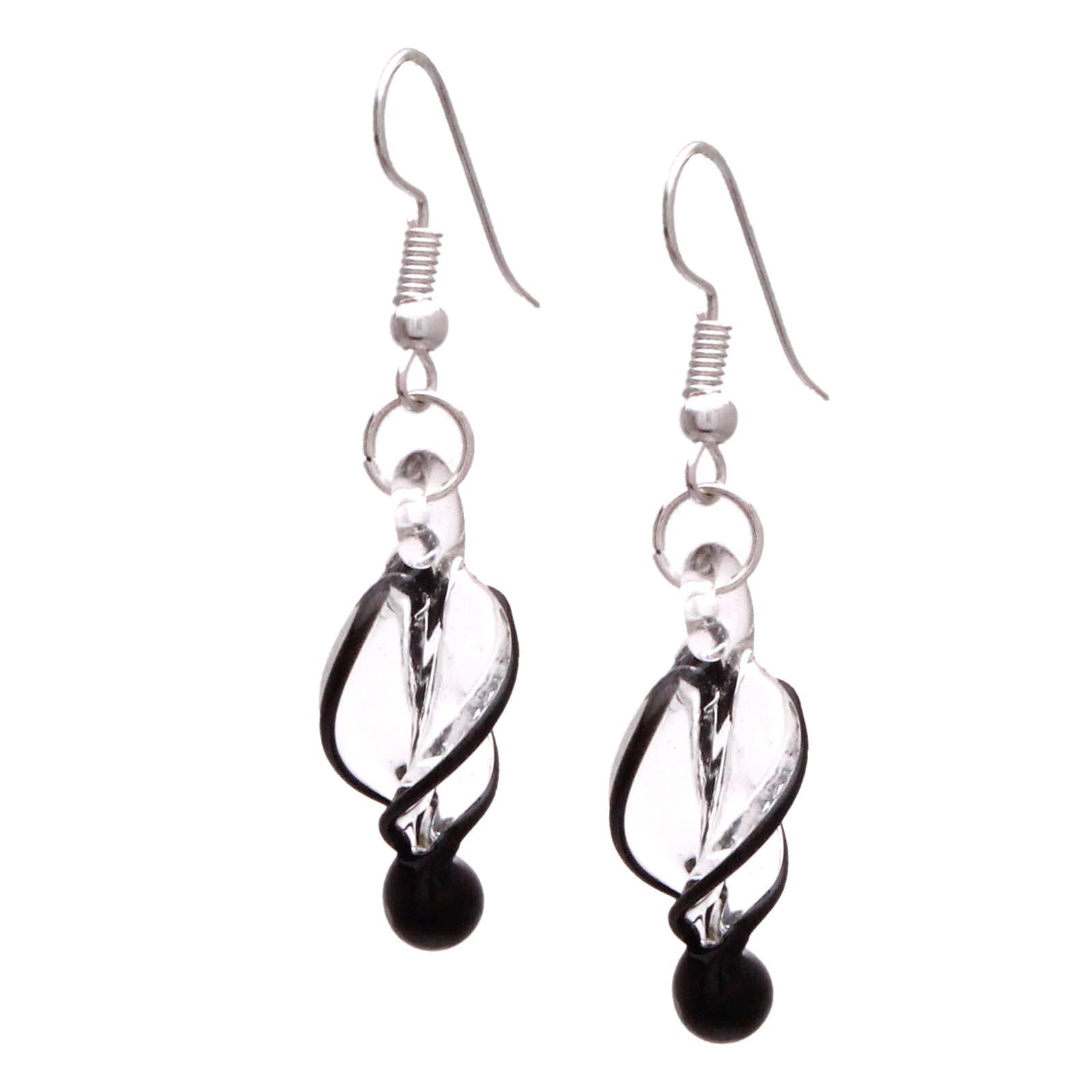 BESHEEK New Handcrafted Italian Murano Style Sterling Silver Glass Tornado  Twirl Quality Sterling Silver Fashion Earrings - Black | Handmade