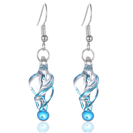 BESHEEK Murano-inspired Sterling Silver Glass Aqua Blue and Clear Tornado Twirl Pendant Necklace | Handmade Hypoallergenic Boho Beach Gala Wedding Style Fashion Earrings