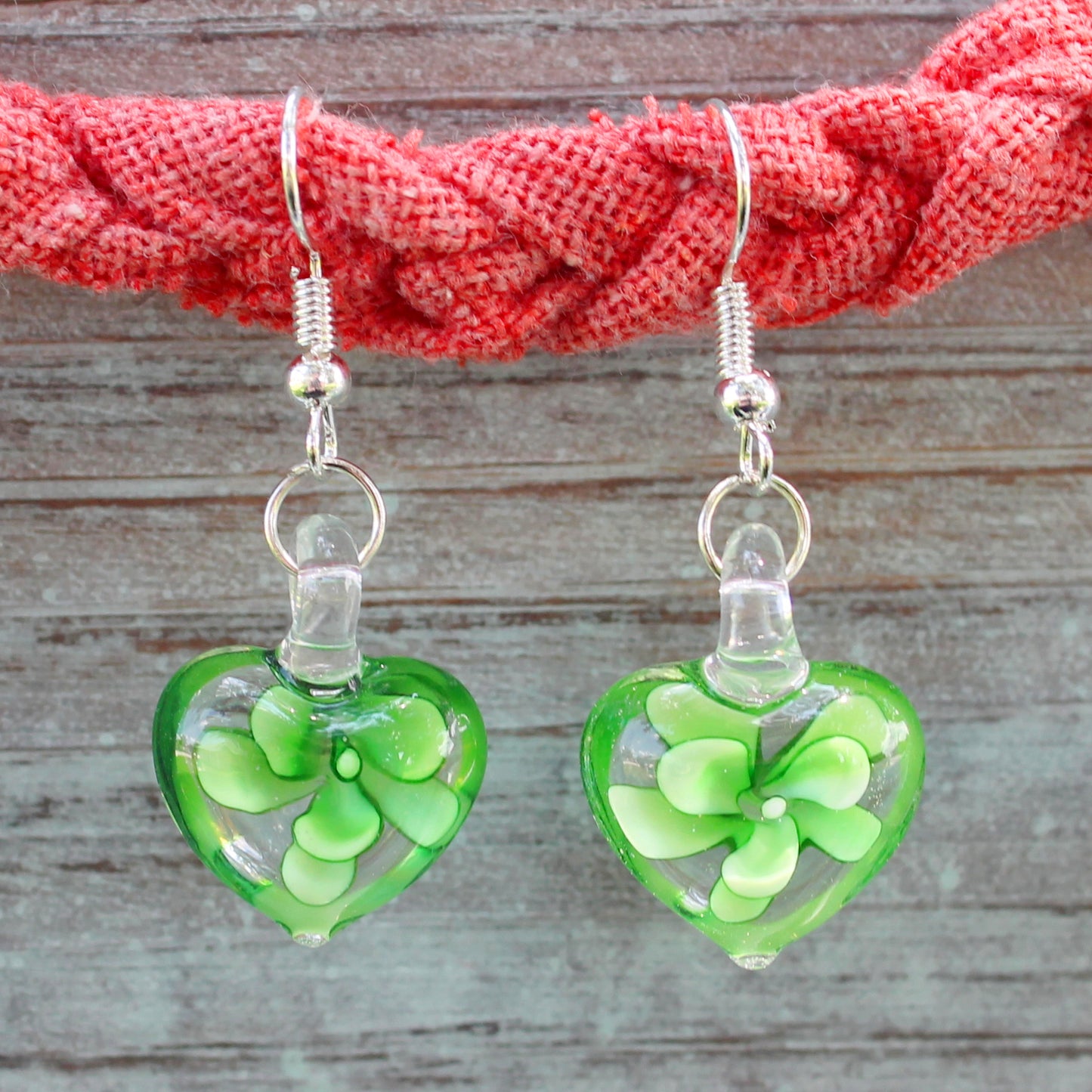 BESHEEK | Handmade Flower Heart Glass Sterling Silver Earrings