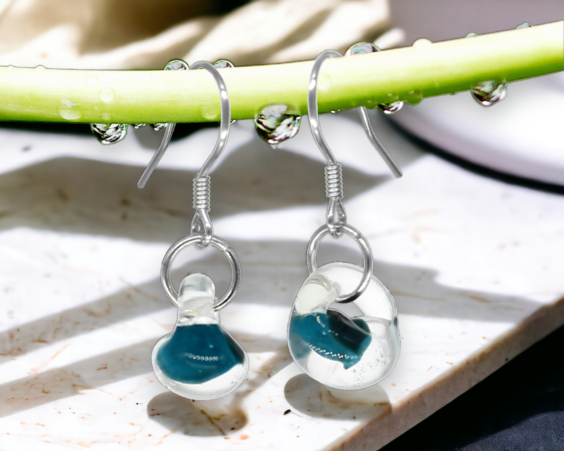 BESHEEK | Sterling Silver Teal Blue Water Droplet Glass Earrings