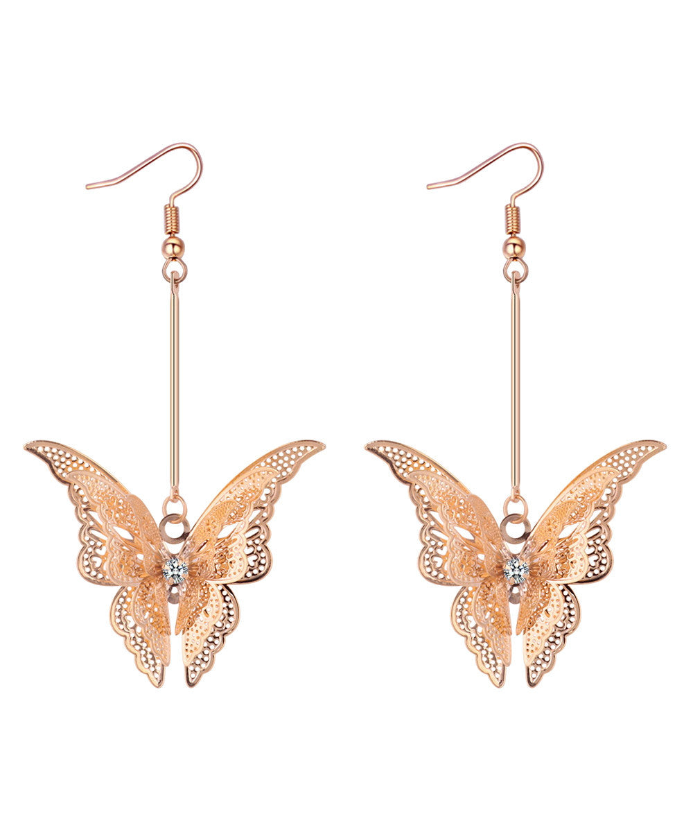 BESHEEK Goldtone and Rhinestone Butterfly Drop Earrings | Handmade Hypoallergenic Boho Beach Gala Wedding Style Fashion Earrings