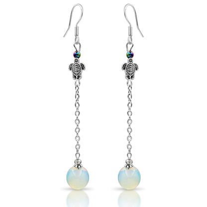 BESHEEK Sterling Silver and Moonstone Turtle Drop Earrings | Hypoallergenic Boho Beach Gala Wedding Style Fashion Earrings