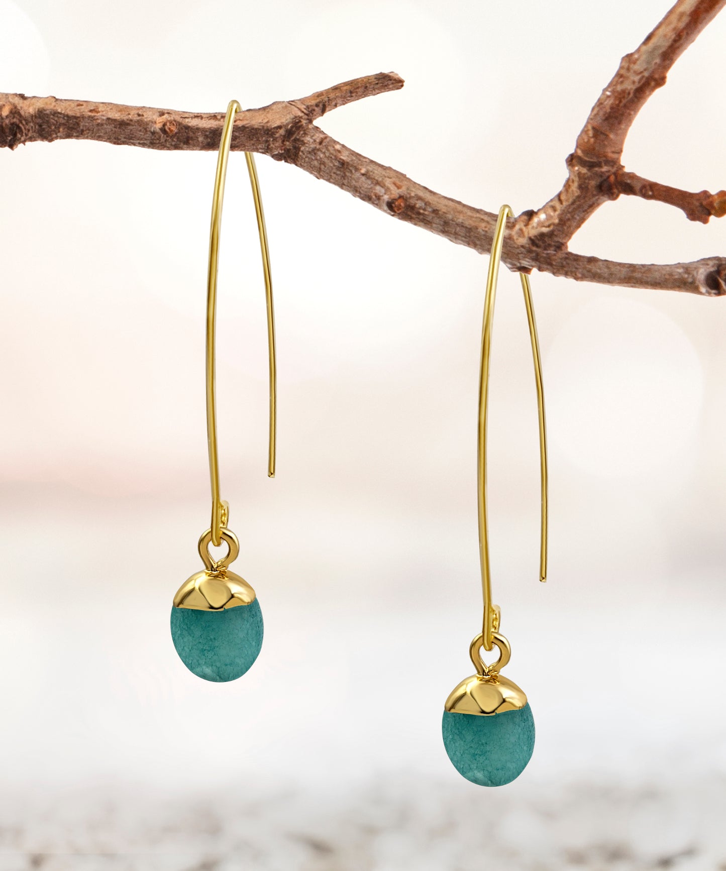 Bling Jewelry Genuine Yellow 14K Gold Long Linear Triple Oval Gemstone  Dangling Earrings for Women Fish Hook