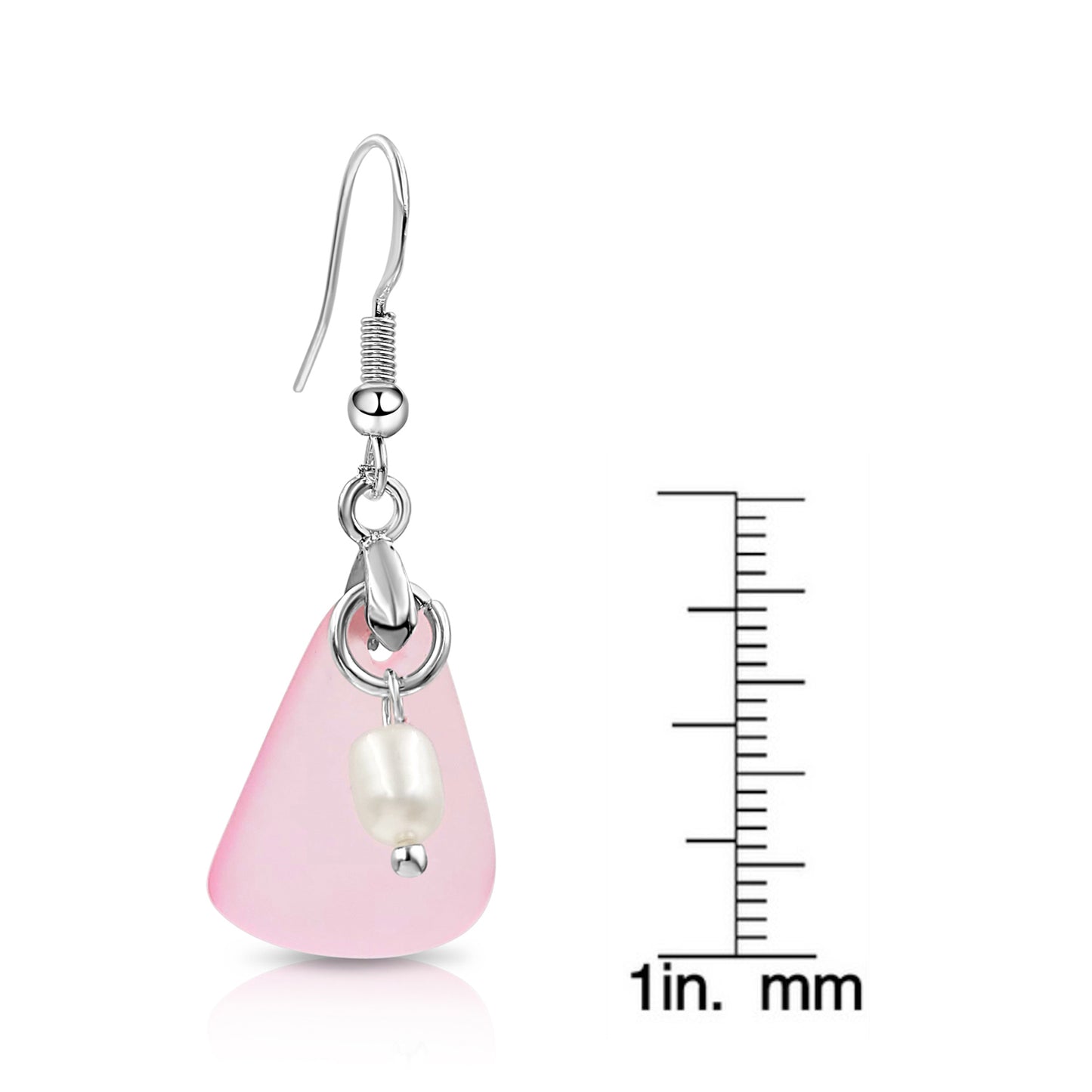 Stunning Sterling Silver Pink Pearl Resin Sea Glass Earrings