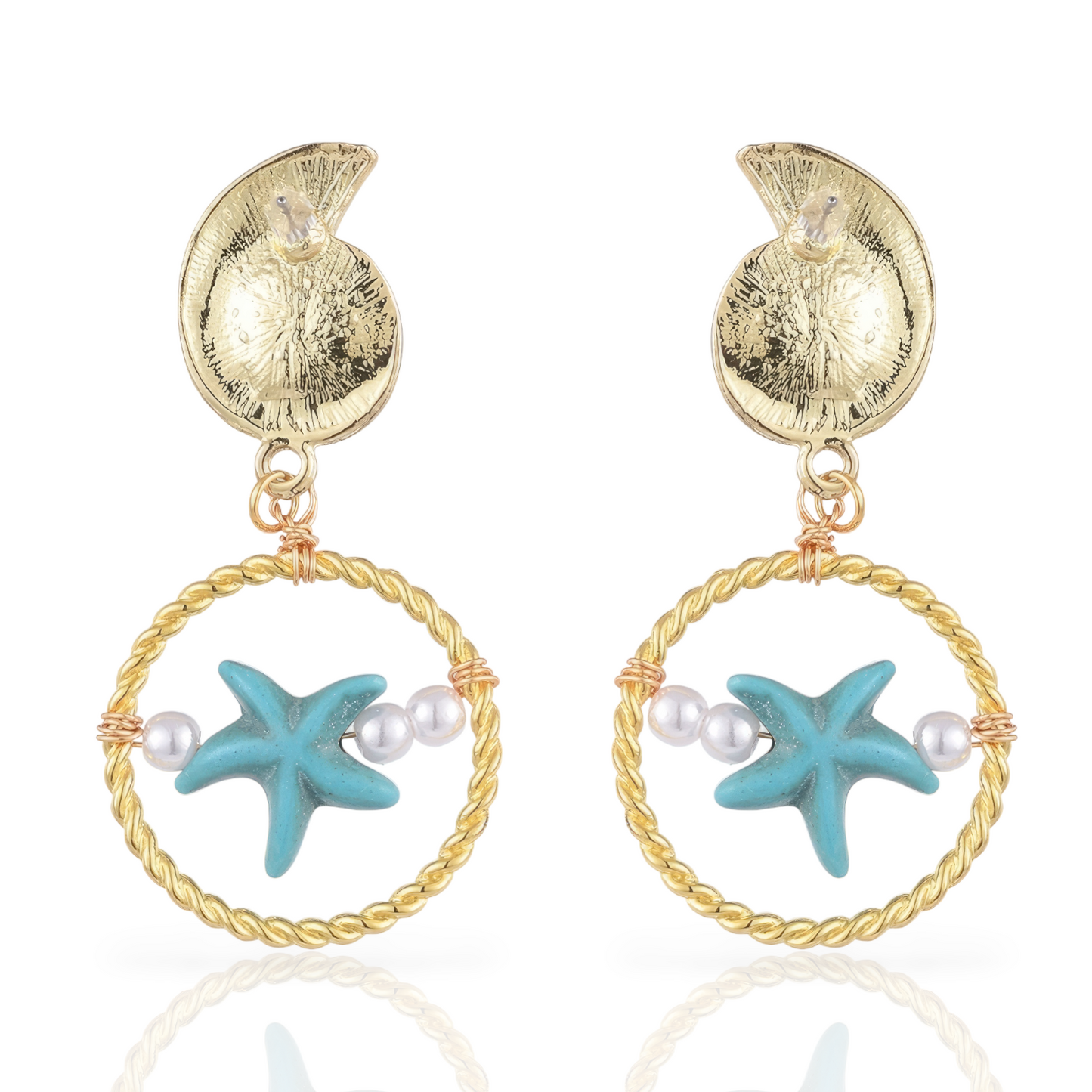Goldtone and Turquoise Sea Star Hoop Dangle Earrings – BESHEEK