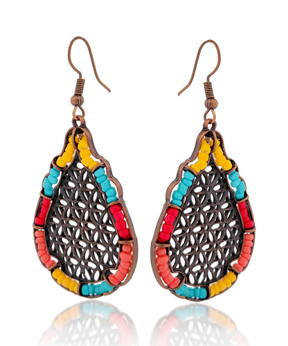 Antiqued Bronze Mayan Beaded Teardrop Earrings