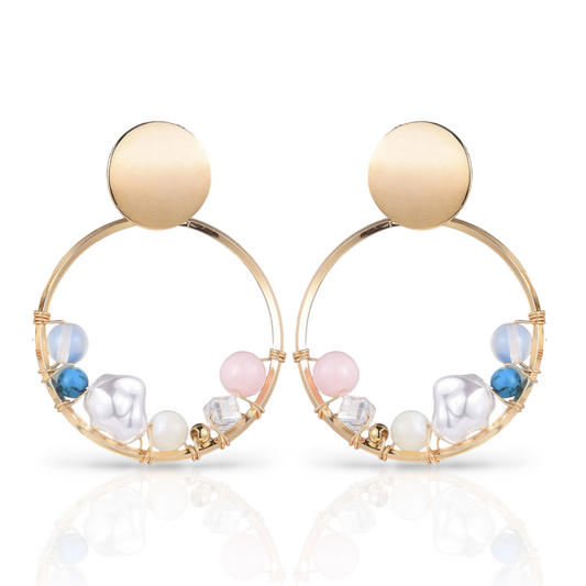 Goldtone and Turquoise beaded Hoop Dangle Earrings