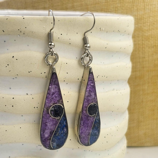Purple Quartz Teardrop Resin Earrings
