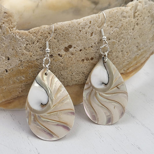 Sterling Silver Nautilus Shell Teardrop Dangle Earrings