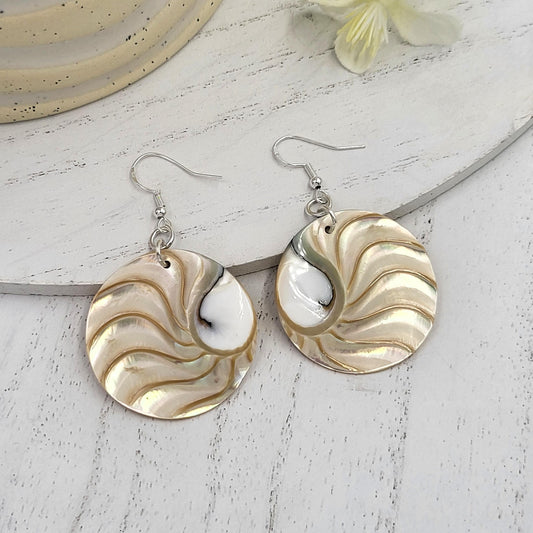 Sterling Silver Nautilus Shell Round Dangle Earrings
