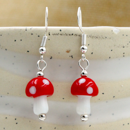 Glass Red and White Small Mushroom Earrings KIT