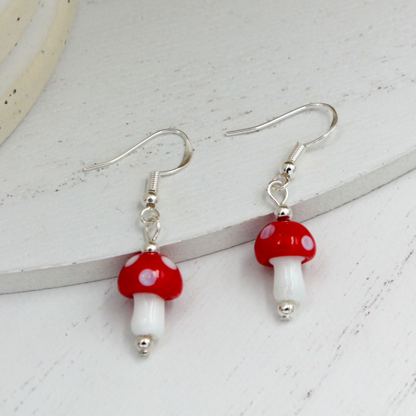 Glass Red and White Small Mushroom Earrings KIT