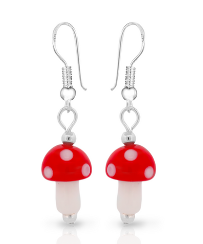 Glass Red and White Small Mushroom Earrings KIT