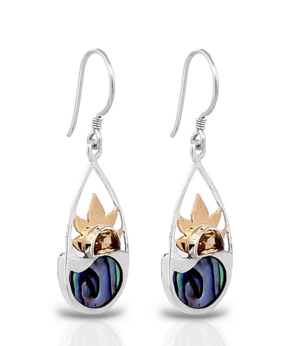 Sterling Silver and Abalone Sunset Teardrop Dangle Earrings | Handmade Hypoallergenic Boho Beach Gala Wedding Style Sterling Earrings