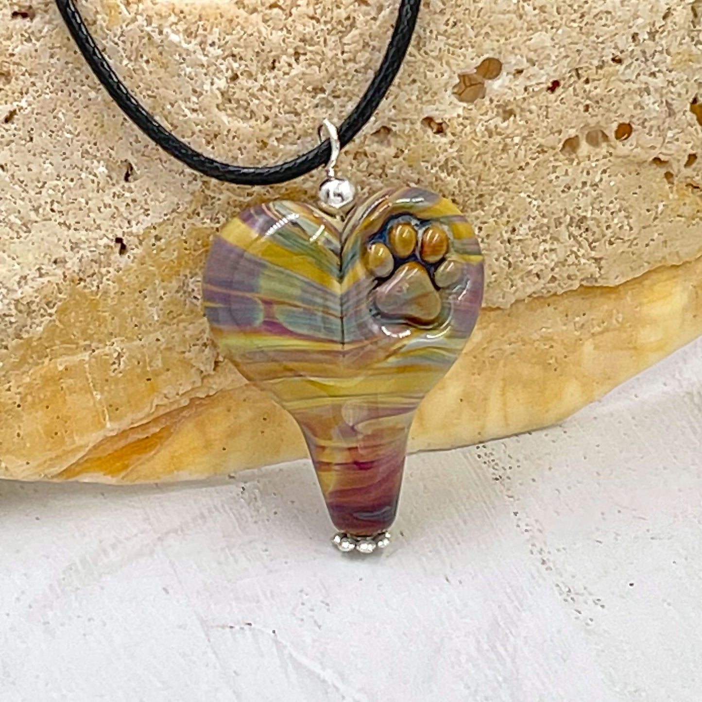 Paws for Humanity Lampwork Glass Heart Necklace - Brown