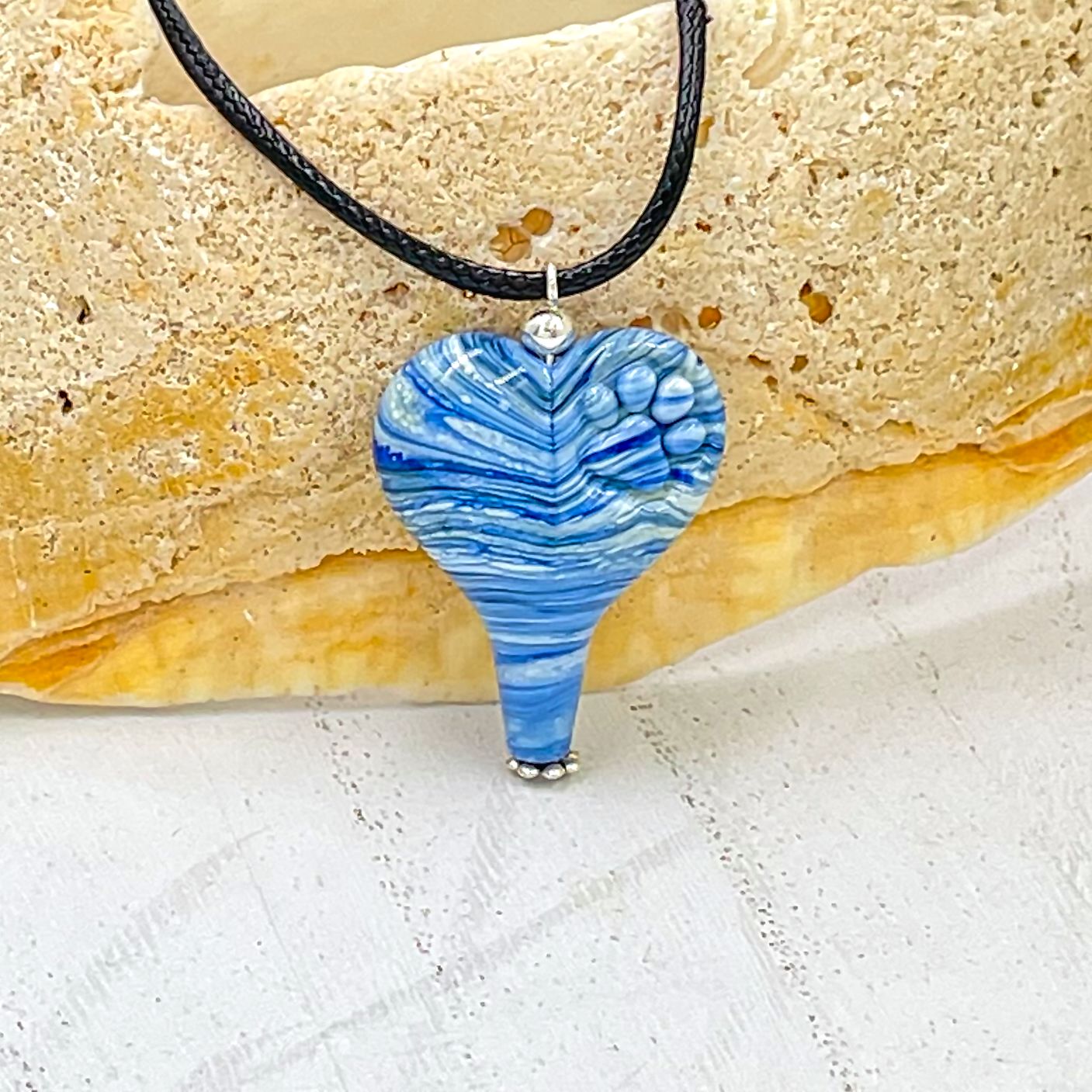 Paws for Humanity Lampwork Glass Heart Necklace - Blue