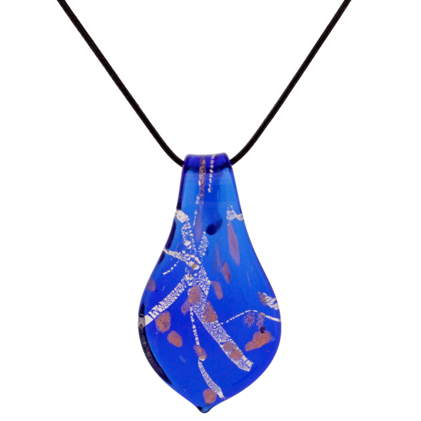 Glass Cobalt Blue Teardrop Pendant Necklace