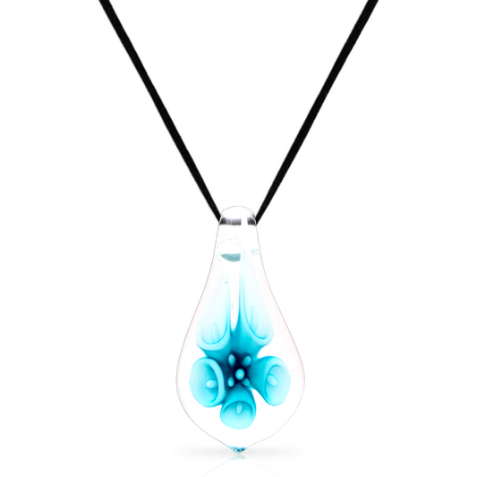 Glass Blue Lily Flower Teardrop Pendant Necklace