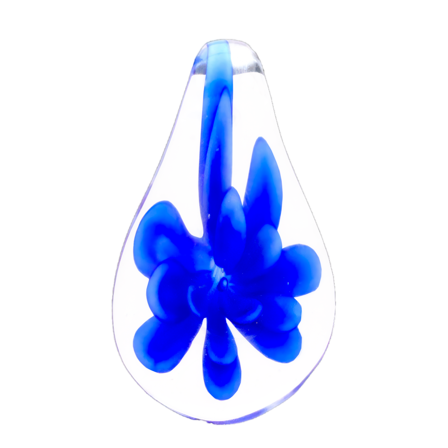 Glass Blue Flower Teardrop Pendant Necklace