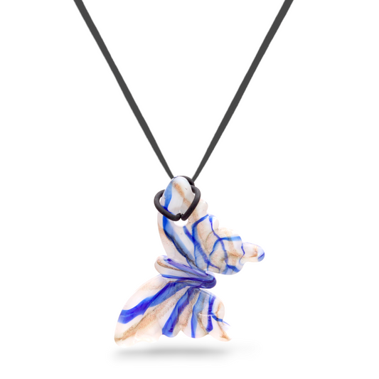 Glass White and Blue Stripe Butterfly Pendant Necklace