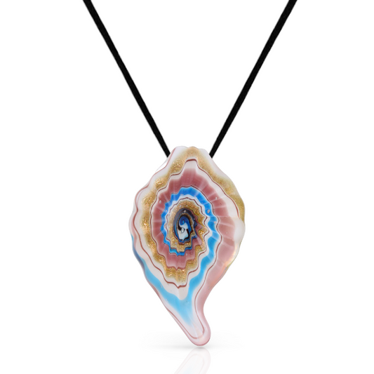 Glass White and Pastel Ripple Swirl Pendant Necklace