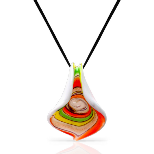 Glass White and Orange Lily Pendant Necklace