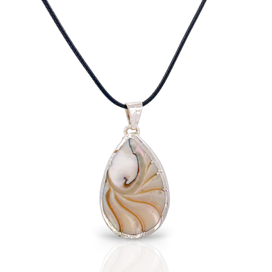 Cream Mother of Pearl Teardrop Nautilus Shell Pendant Necklace