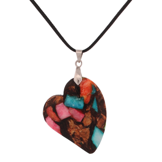Rainbow Sea Sediment Jasper and Bronzite Heart Pendant Necklace