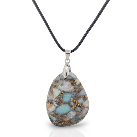 Pastel Sea Sediment Jasper and Bronzite Trapezoid Pendant Necklace