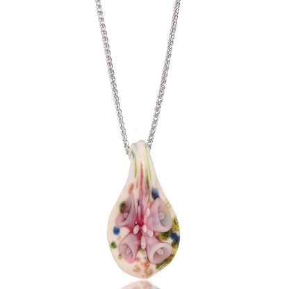 Sterling Silver Pink Lily Confetti Glass Earrings and Necklace Pendant Set