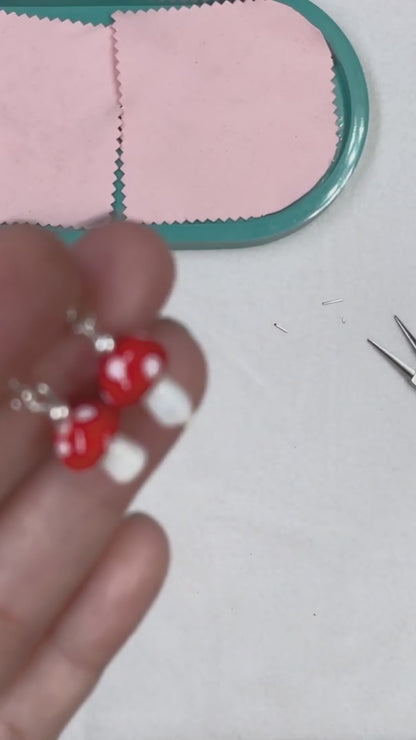 BESHEEK | Glass Red and White Small Mushroom Sterling Silver Earrings