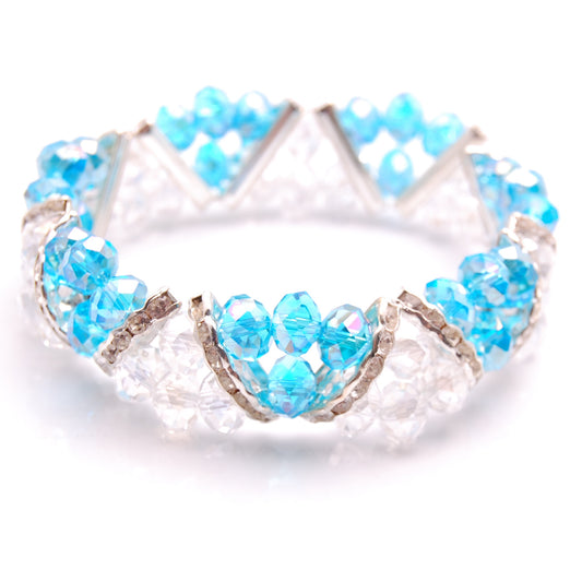 BESHEEK Aqua Blue & Clear Crystal and Rhinestone Stretch Bracelet| Handmade Hypoallergenic Boho Beach Gala Wedding Style Jewelry