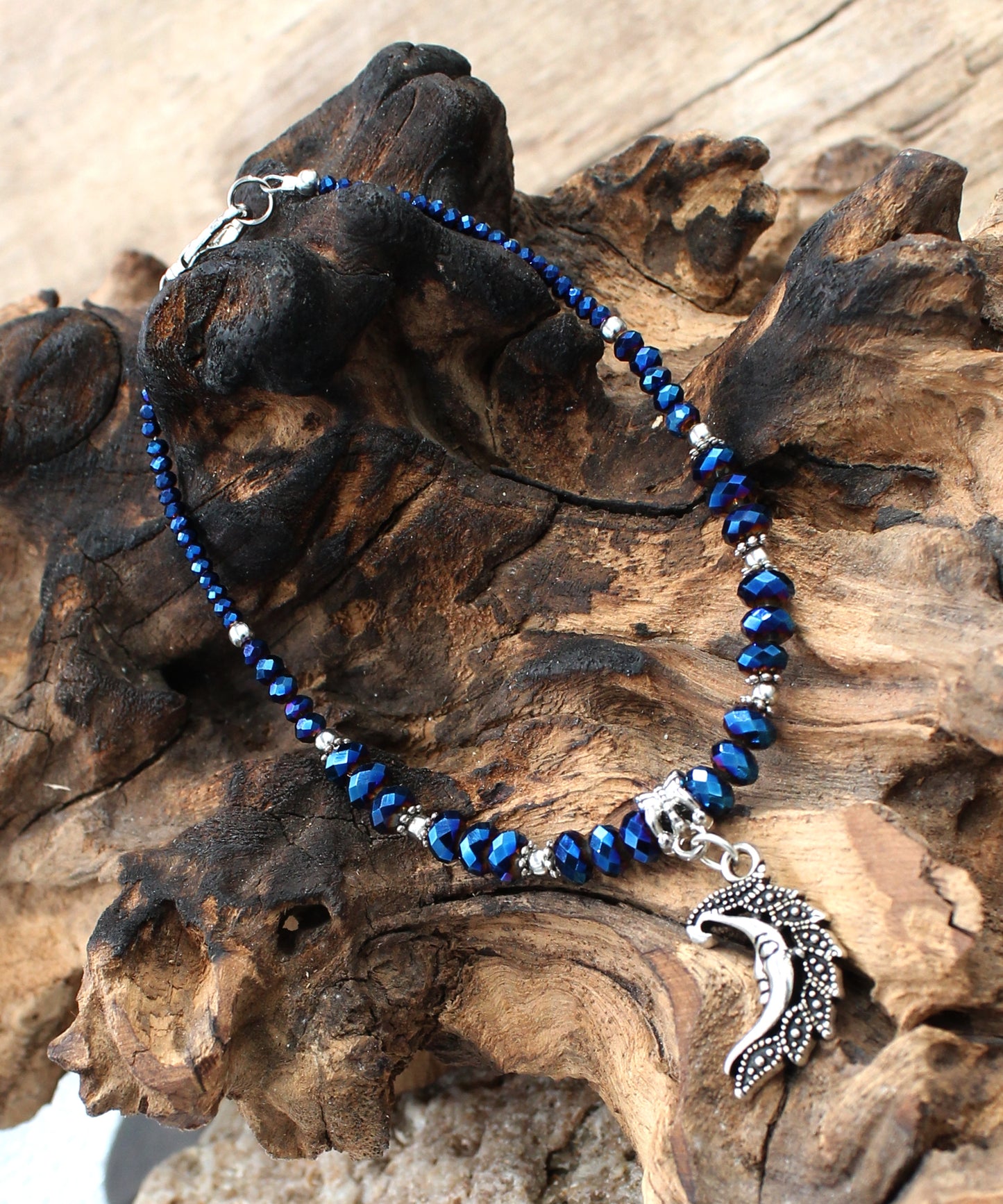 BESHEEK Luster Blue Crystal Sun and Moon Anklet | Handmade Hypoallergenic Beach Gala Wedding Style Jewelry