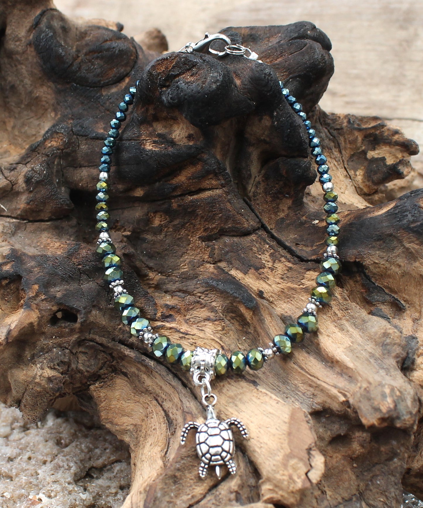 BESHEEK Green Crystal Turtle Anklet | Handmade Hypoallergenic Beach Gala Wedding Style Jewelry