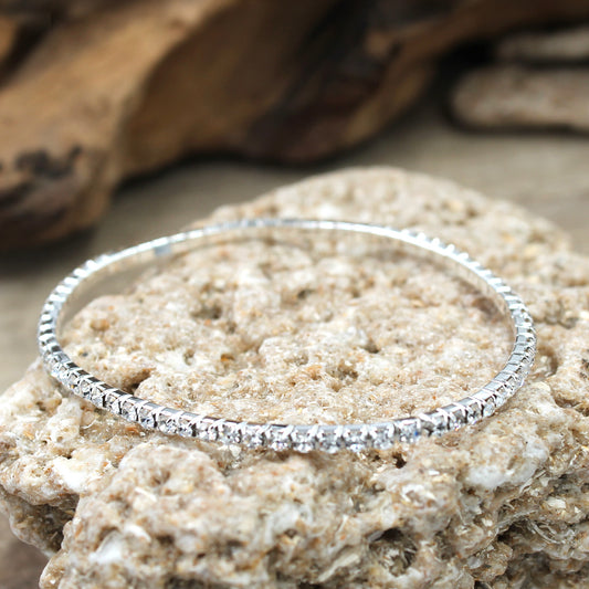 BESHEEK Rhinestone Clear Crystal Pave Artisan Stretch Anklet | Handmade Hypoallergenic Beach Gala Wedding Style Jewelry