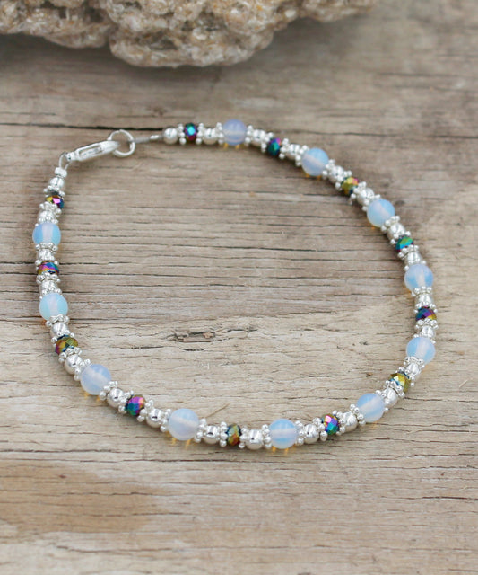 Bali Style Moonstone and Crystal Anklet