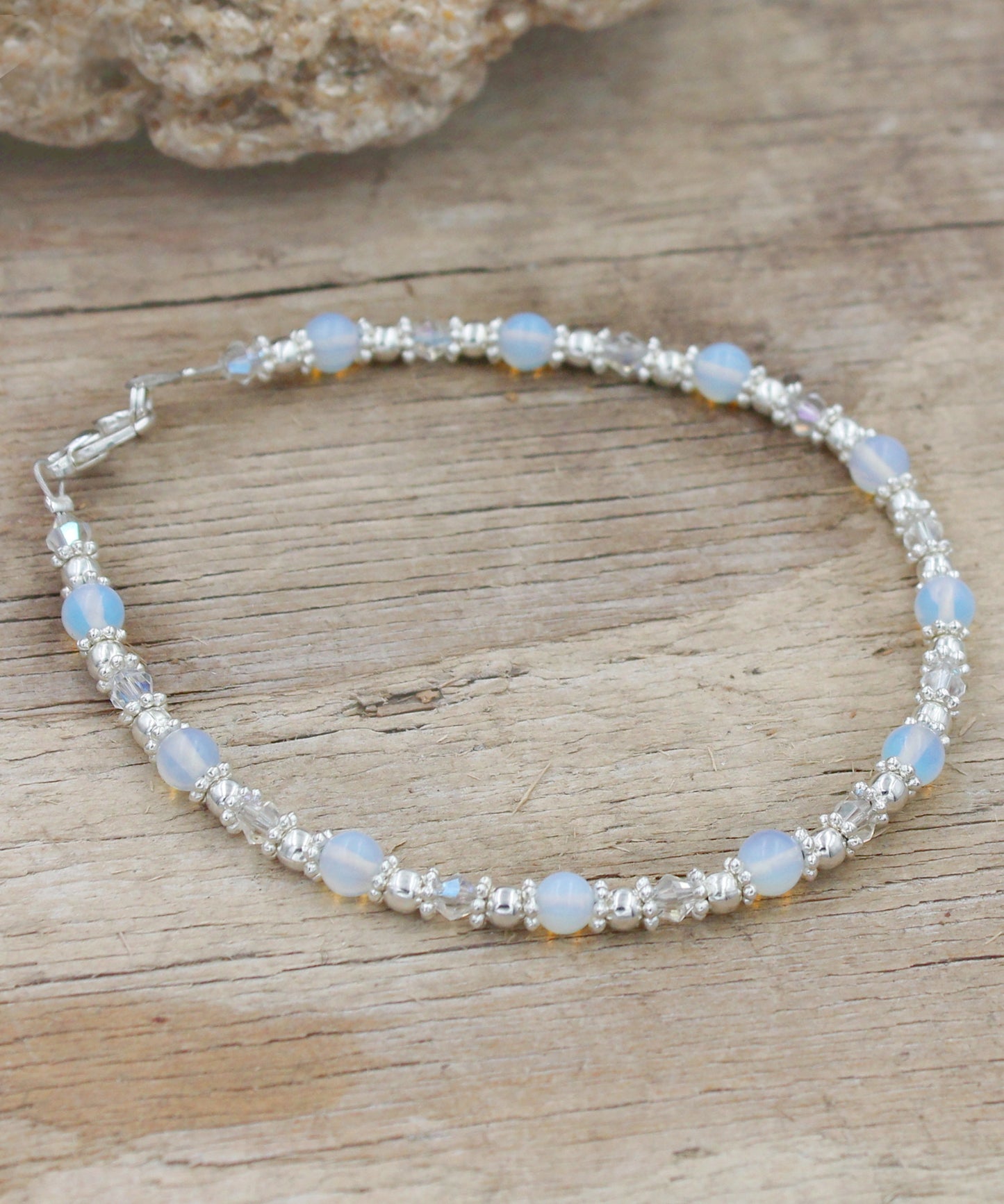 Bali Style Moonstone and Crystal Anklet