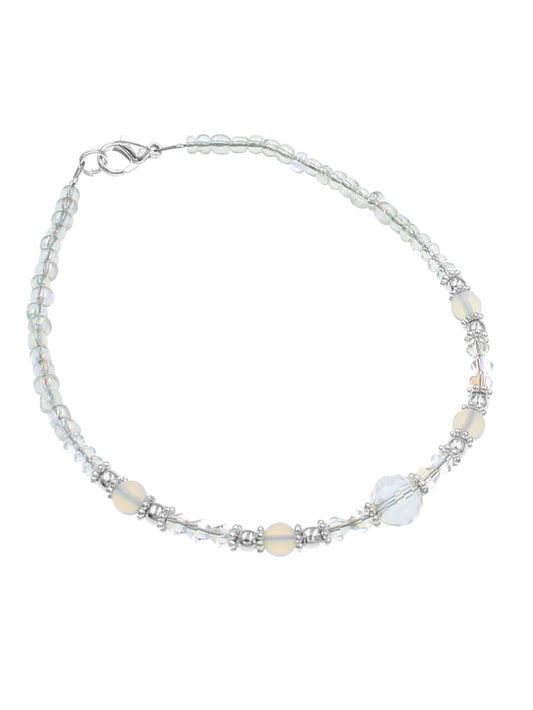 BESHEEK Bali Style Moonstone and Clear AB Crystal Anklet | Handmade Hypoallergenic Beach Gala Wedding Style Jewelry
